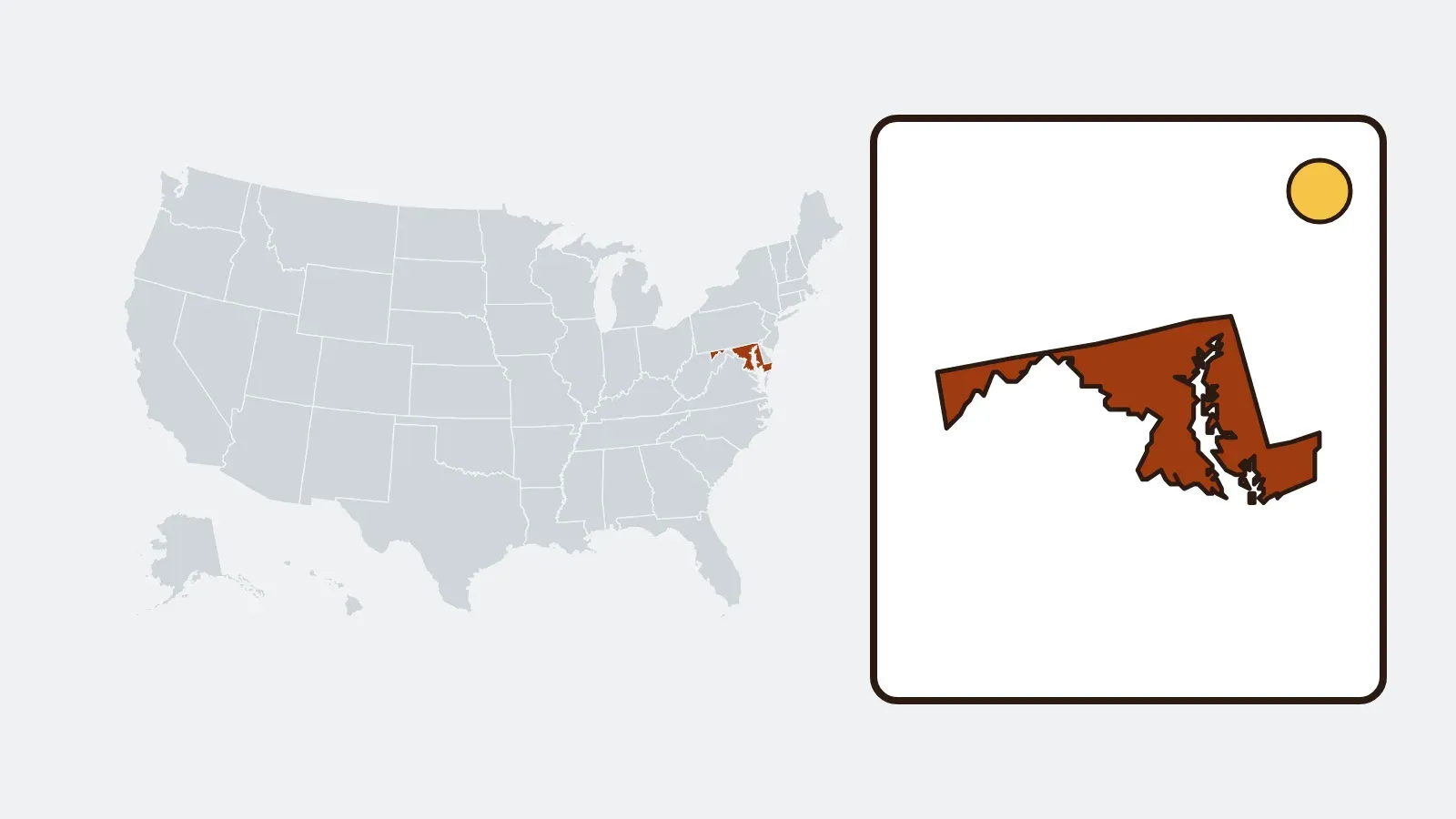 Map of the United States with Maryland highlighted