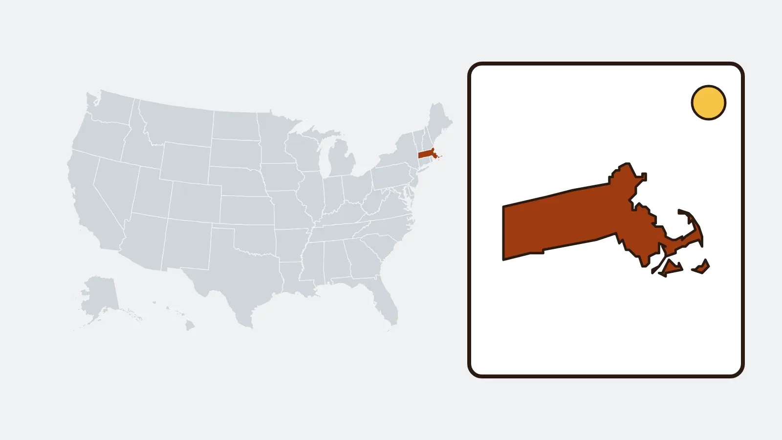 Map of the United States with Massachusetts highlighted