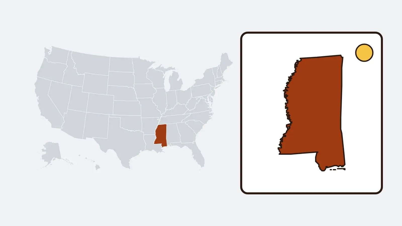 Map of the United States with Mississippi highlighted