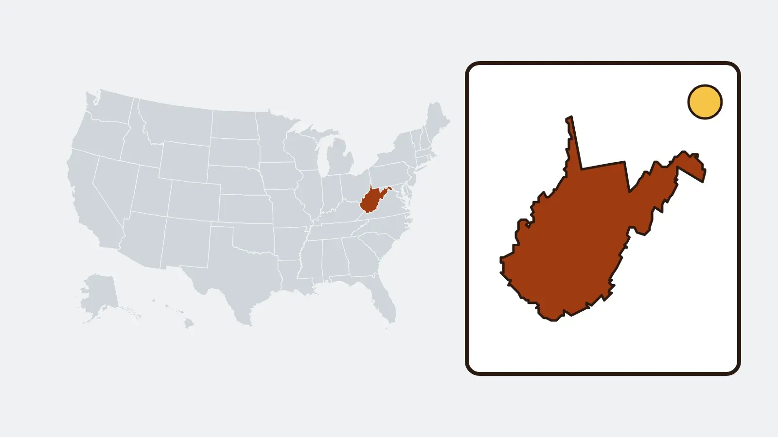 Map of the United States with West Virginia highlighted
